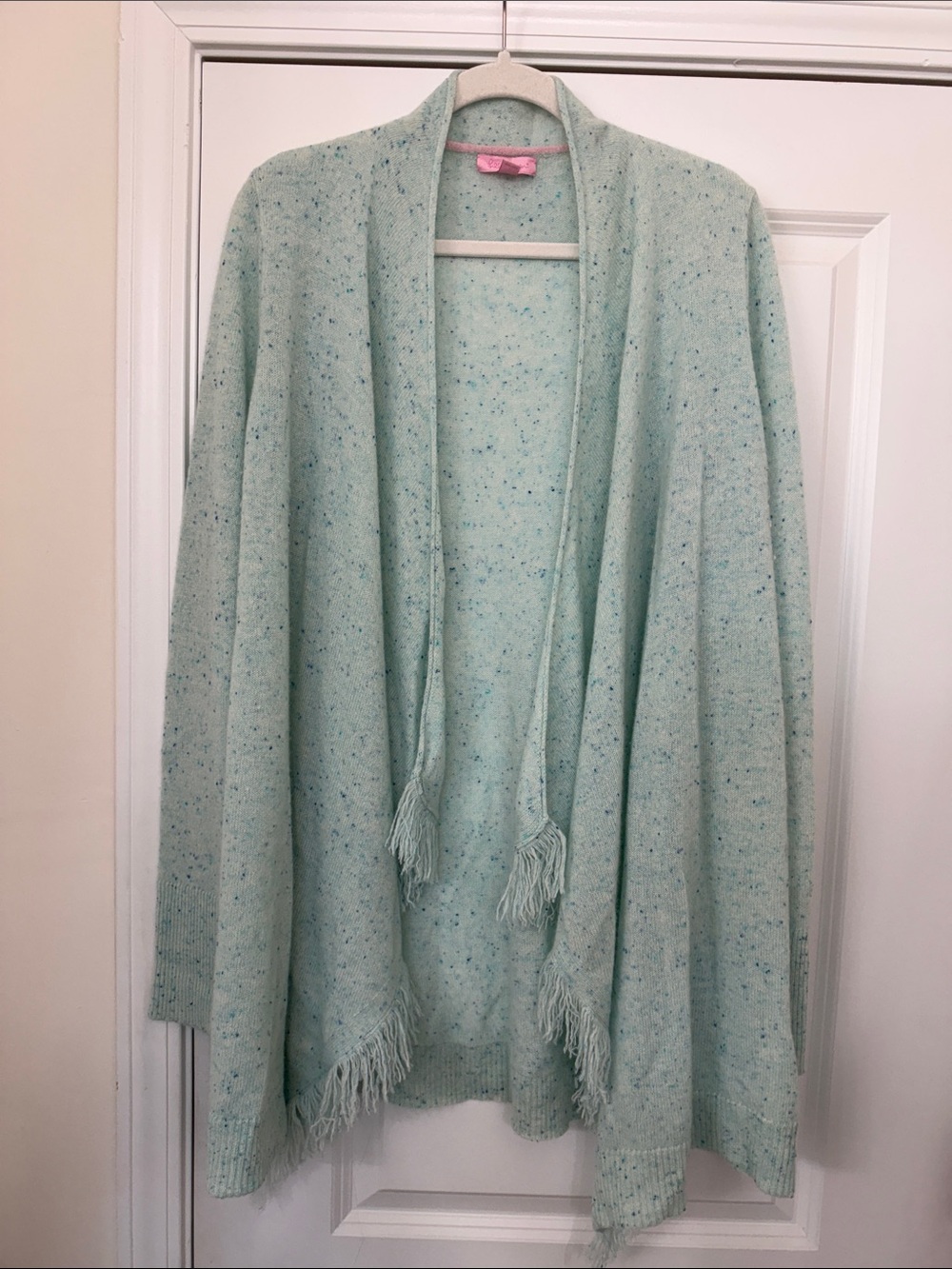 Lilly Pulitzer Mint Speckled Fringe Open-Front Cardigan